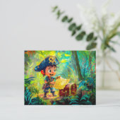 宝の地図と衣装箱を持つ海賊 ポストカード (スタンド正面)