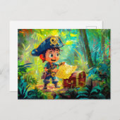 宝の地図と衣装箱を持つ海賊 ポストカード (正面/裏面)