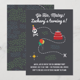 宝の地図の誕生日招待状、海賊のカード 招待状