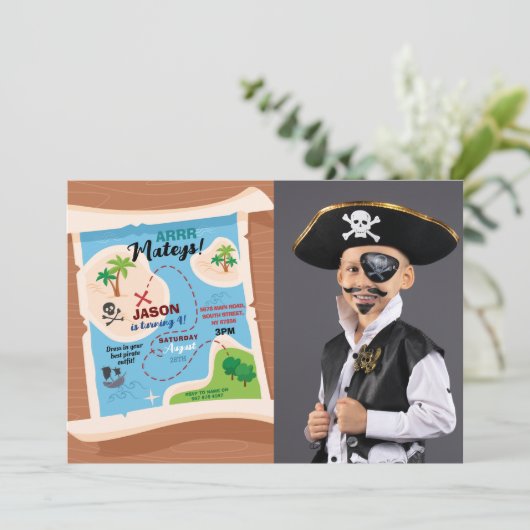 宝の地図海賊の誕生日パーティー船写真 招待状 (スタンド正面)