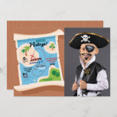 宝の地図海賊の誕生日パーティー船写真 招待状 (正面/裏面)