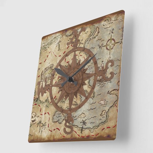 宝の地図 スクエア壁時計 (傾斜)