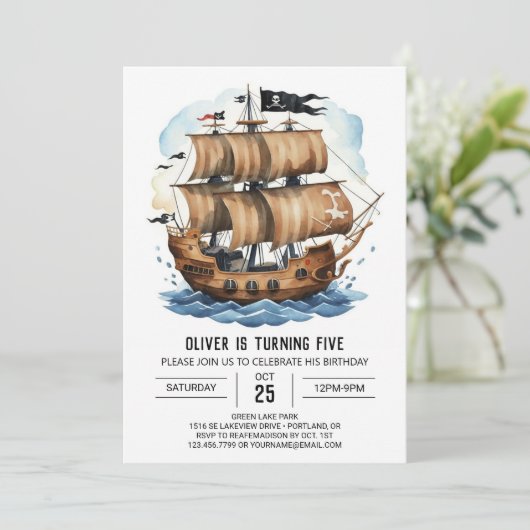 宝エレガント宝の地図ボートパイレーツ誕生日 招待状 (スタンド正面)