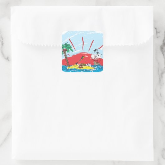 宝島と海賊船のスケッチ スクエアシール (バッグ)