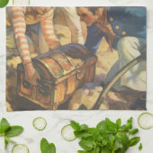 宝島、ヴィンテージ童話海賊 キッチンタオル (折り畳み)