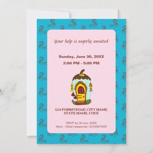 宝探しが楽しいピンクのパステルカラーのウサギじゃないけどきつつきが掘っている 招待状 (裏面)