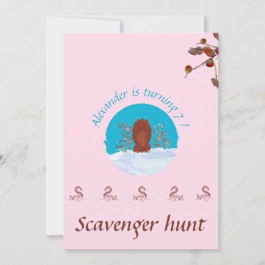 宝探しが楽しいピンクのパステルカラーのウサギじゃないけどきつつきが掘ってる 招待状 (正面)