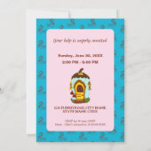 宝探しが楽しいピンクのパステルカラーのウッドチップを掘るかわいいリス 招待状 (裏面)