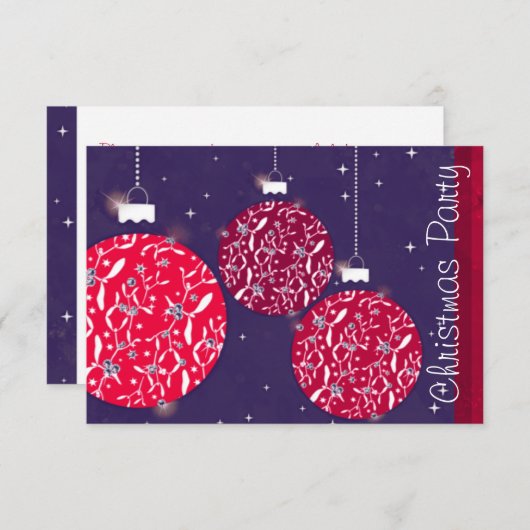 宝物がきらきらと輝くパーティー招待状 赤と青 招待状 (正面/裏面)