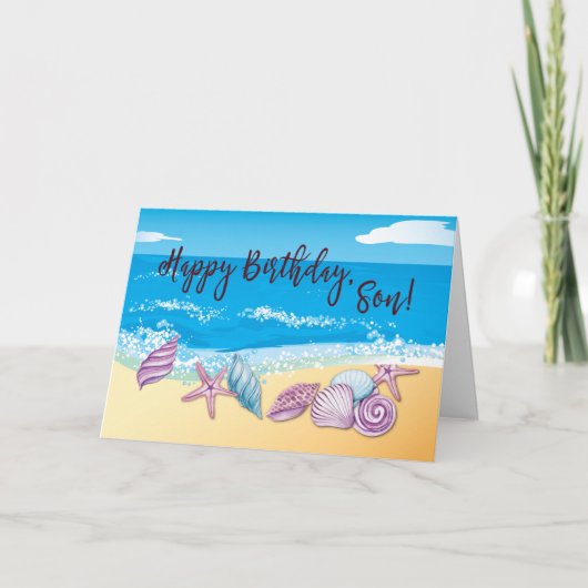 宝物とされた貝殻でお誕生日を祝う 大人の息子へ カード (正面)