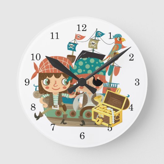 宝物を持つ海賊 ラウンド壁時計 (正面)