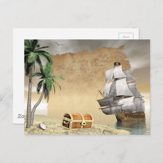 宝物を発見した海賊船 ポストカード (正面/裏面)