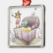 宝物箱に立っているメスの海賊 メタルオーナメント (左)