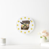 宝物箱の金貨及びピンクの宝石の時計 ラウンド壁時計 (ホーム)