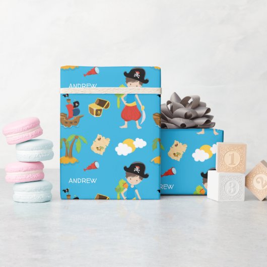宝物、オウム、名の少年の海賊 ラッピングペーパー (ベビーシャワー)