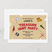 宝狩り誕生日パーティーの招待状 ポストカード (正面/裏面)