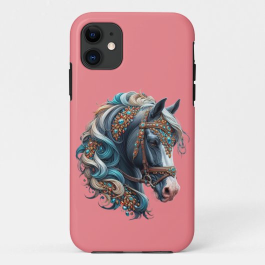 宝石が錆びた手綱を持つ美しい馬 Case-Mate iPhoneケース (裏面)
