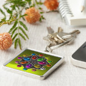 宝石が黄色のカラフル光沢のある星 キーホルダー (側面)