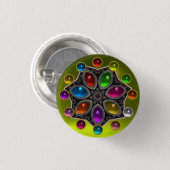 宝石が黄色のカラフル光沢のある星 缶バッジ (正面&裏面)