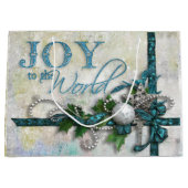 宝石きらめくティール（緑がかった色）とシルバーパーソナライズされた ラージペーパーバッグ (正面)