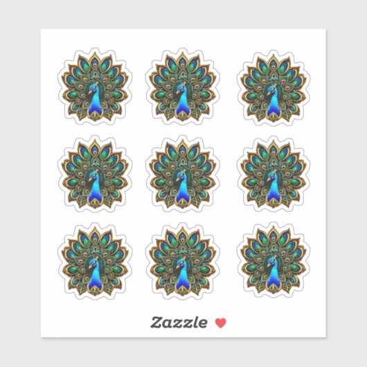 宝石でカラフル飾られたプラメージピーコック シール (シート)