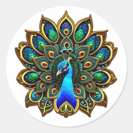 宝石でカラフル飾られたプラメージピーコック ラウンドシール (正面)