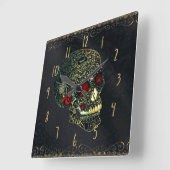 宝石で飾られたくものスカル及びバラの魅力的なゴシック様式線条細工 スクエア壁時計 (傾斜)