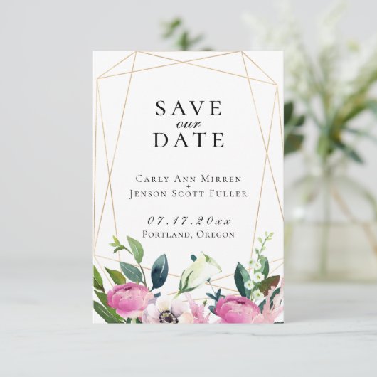 宝石で飾られたガーデンフローラ日付を保存 案内状 (スタンド正面)