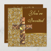 宝石で飾られたキリスト教十字パーティの招待状 招待状 (正面/裏面)