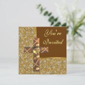 宝石で飾られたキリスト教十字パーティの招待状 招待状 (スタンド正面)