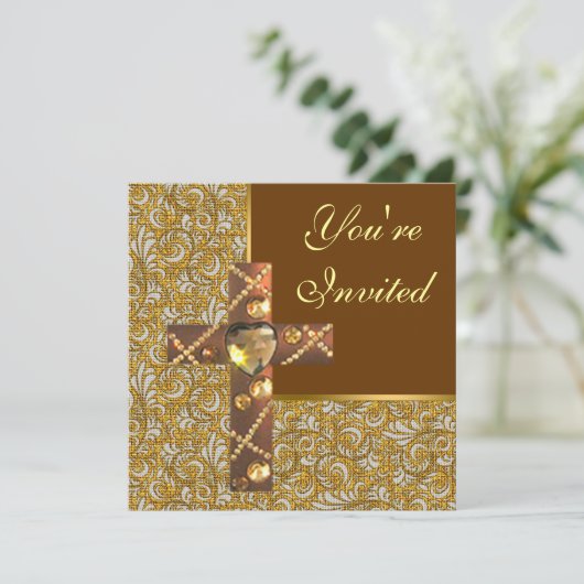 宝石で飾られたキリスト教十字パーティの招待状 招待状 (スタンド正面)