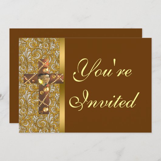 宝石で飾られたキリスト教十字パーティの招待状 招待状 (正面/裏面)