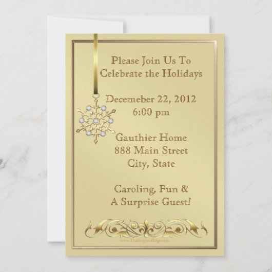 宝石で飾られたジャズ風の雪片の黒の休日カード 招待状 (裏面)