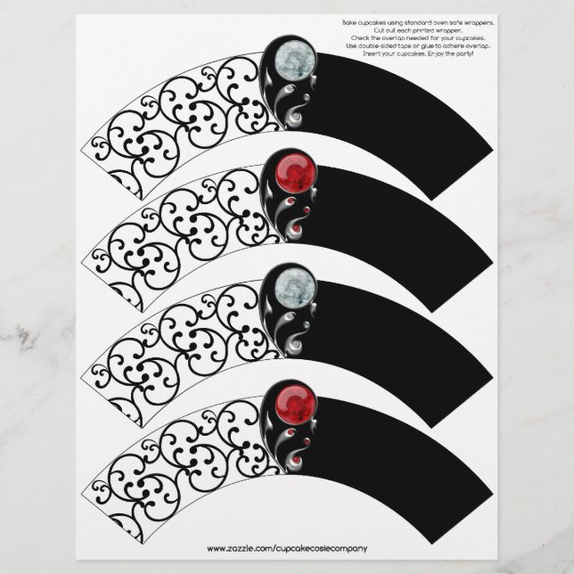 宝石で飾られたダマスクカップケーキコージー – 赤とクリスタル (正面)