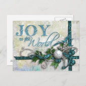 宝石で飾られたティール(緑がかった色)および銀のクリスマスの郵便はがき シーズンポストカード (正面/裏面)