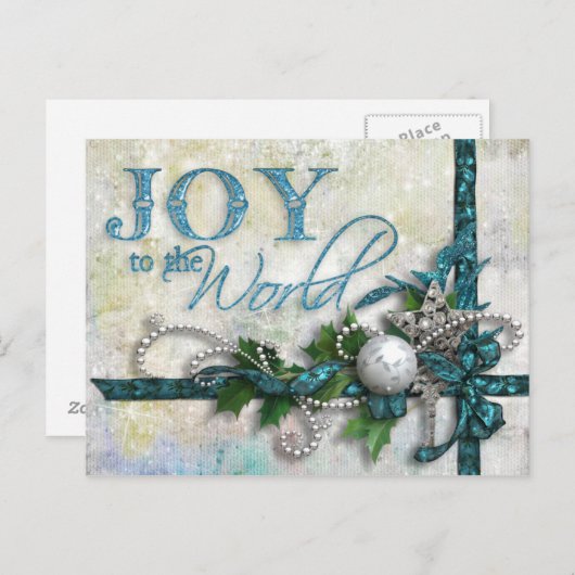 宝石で飾られたティール(緑がかった色)および銀のクリスマスの郵便はがき シーズンポストカード (正面/裏面)
