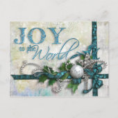 宝石で飾られたティール(緑がかった色)および銀のクリスマスの郵便はがき シーズンポストカード (正面)