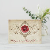 宝石で飾られたバラ |ヴィンテージクリムゾンメイド・オブ・オーナー(花嫁付き添い人)頼 招待状 (スタンド正面)