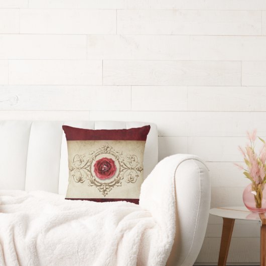 宝石で飾られたバラ |ヴィンテージクリムゾンレッドジェムグランジ クッション (ソファ)