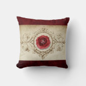 宝石で飾られたバラ |ヴィンテージクリムゾンレッドジェムグランジ クッション (正面)