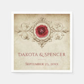 宝石で飾られたバラ |ヴィンテージクリムゾンレッドジェムグランジ スタンダードカクテルナプキン (正面)