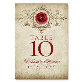 宝石で飾られたバラ |ヴィンテージクリムゾンレッドジェムグランジ テーブルナンバー