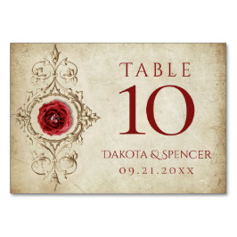 宝石で飾られたバラ |ヴィンテージクリムゾンレッドジェムグランジ テーブルナンバー