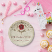 宝石で飾られたバラ |ヴィンテージクリムゾンレッドジェムグランジ ペーパープレート (パーティー)