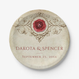 宝石で飾られたバラ |ヴィンテージクリムゾンレッドジェムグランジ ペーパープレート