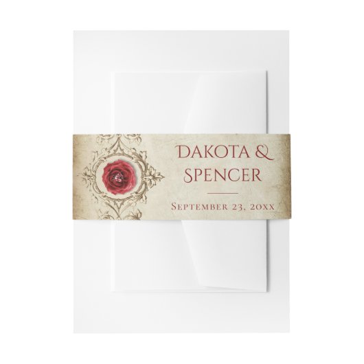 宝石で飾られたバラ |ヴィンテージクリムゾンレッドジェムグランジ 招待状ベリーバンド (正面例)