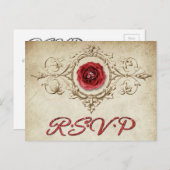 宝石で飾られたバラ |ヴィンテージクリムゾンレッドジェムグランジRSVP インビテーションポストカード (正面/裏面)