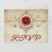 宝石で飾られたバラ |ヴィンテージクリムゾンレッドジェムグランジRSVP インビテーションポストカード (正面)
