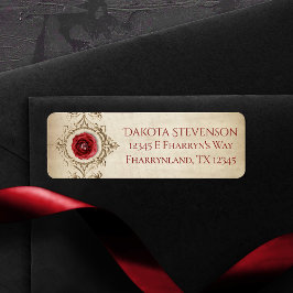 宝石で飾られたバラ |ヴィンテージクリムゾンレッド差出人住所 ラベル