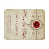 宝石で飾られたバラ |ヴィンテージクリムゾンレッド日付を保存 マグネット (横)